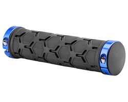 Грипсы XH-G181BL 130 мм чёрные, синие кольца, в инд. упаковке